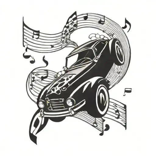 A Sleek And Futuristic Car Merging With Musical Notes