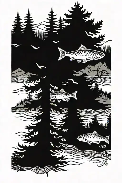 Pine Tree And Trout