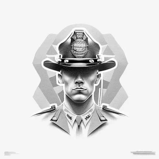 New York State Trooper Officer Half Body Very Muscular And Mean