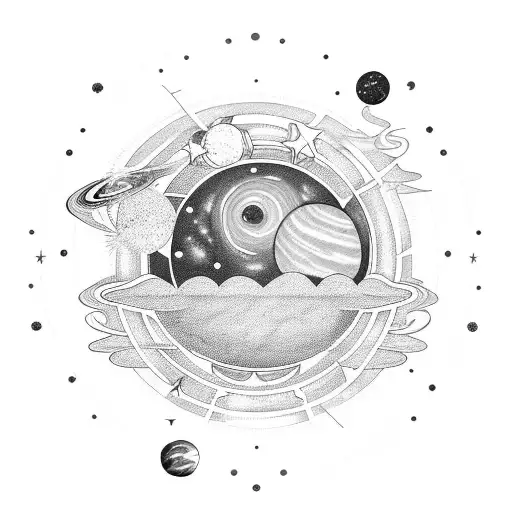 A Celestial Scene With A Floating Fish Bowl Surrounded By Stars And Planets