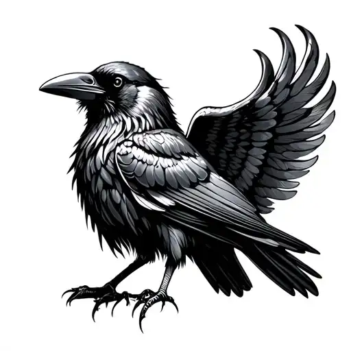 A Crow On The Arm That An Wing Goes To The Arm And Head Towards The Chest