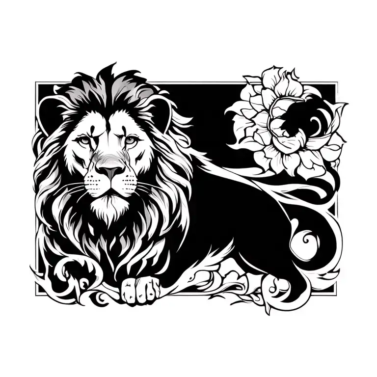 Lion Tatoo Sjmple For Full Chest Classic And Beautiful