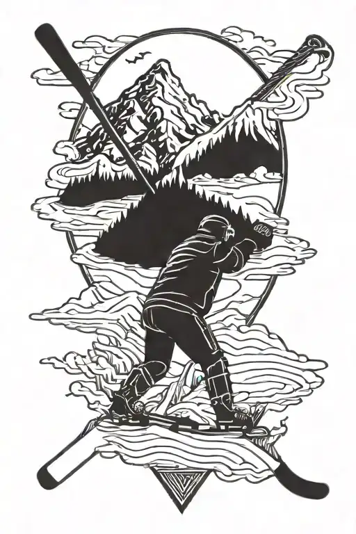 A Majestic Mountain Range With A Hockey Stick And Puck Incorporated Into The Design