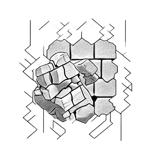 A Blackwork Tattoo Of A Football Player Breaking Through A Brick Wall