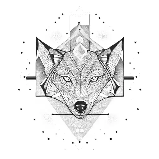 A Geometric Wolf Surrounded By Musical Notes And Symbols