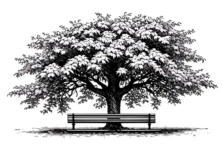 Orange Tree With A Bench In Front View