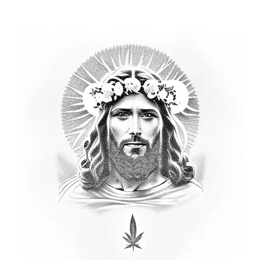 A Full-length Jesus With A Wreath Made Of Marijuana