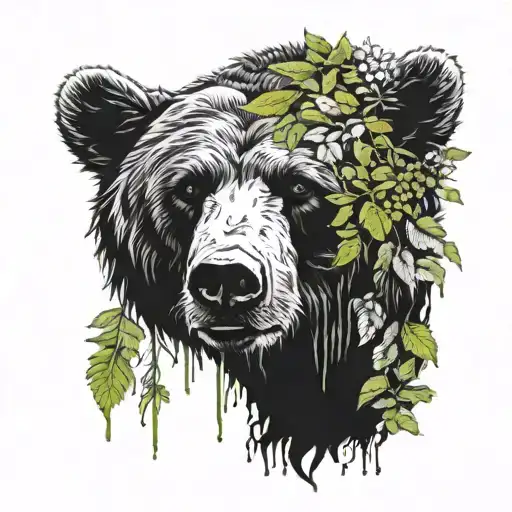 Bear Head Covered In Moss