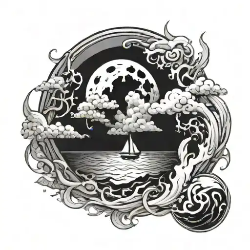 Moon And Ocean Surrounded By Smoke