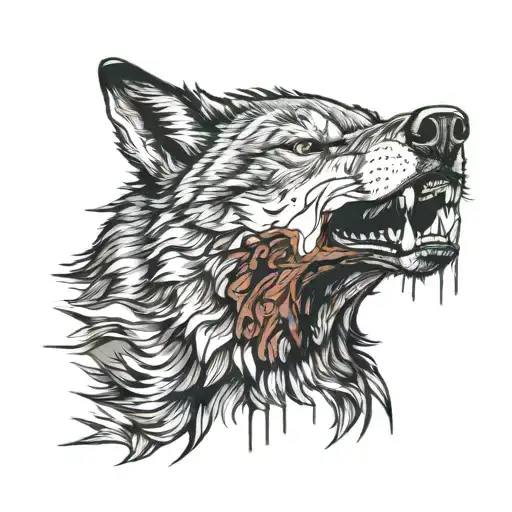 Gray Wolf With Bloody Mouth All Over His Face