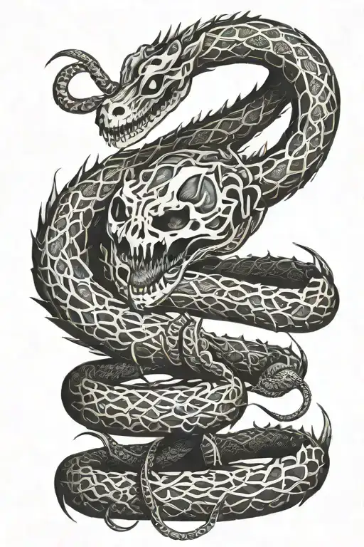 Skeleton Snake Whose Eyes Are Fire Breathing Dragon