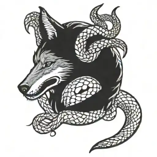 Wolf And Snake Intertwined