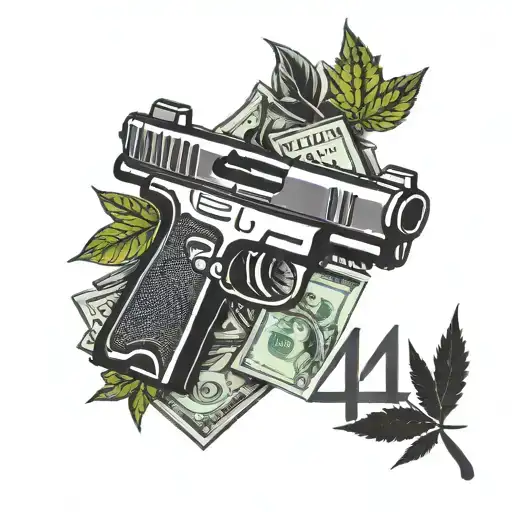 The Word 4B4l Next To Money Guns Weed On Brick Wall