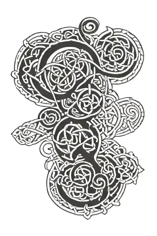 Celtic Sleeve Tattoo That Includes Space For 4 Names And Dates Inside It