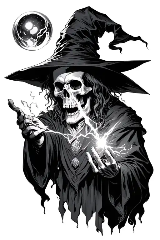 Vampire Skull Wizard Lightening Shooting From Fingertips To Floating Orb