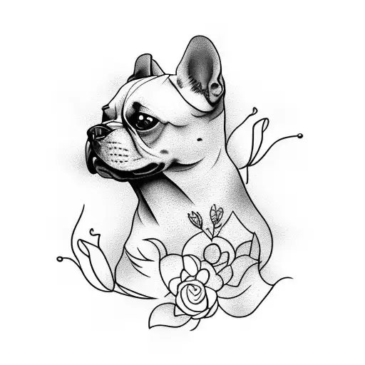 Minimalist Dog Tattoo With Flowers And Tribal Signs