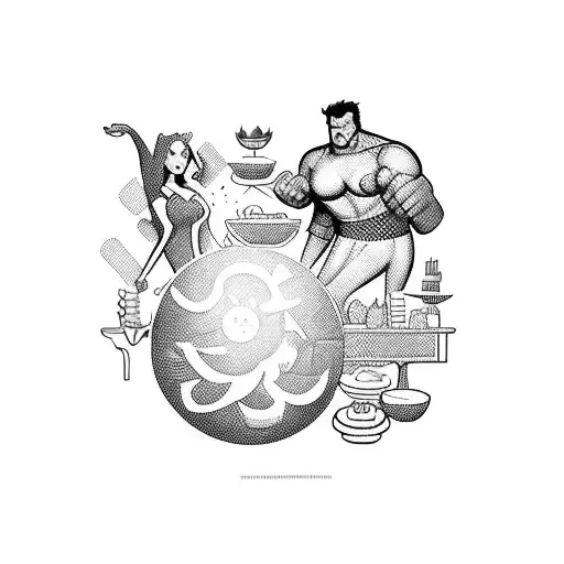 A Culinary-themed Collage Featuring Iconic Marvel Characters Enjoying A Meal Together