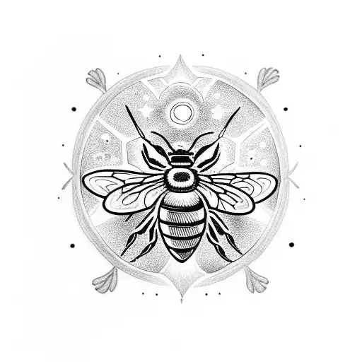 Bee And Shamrock Depicted As A Celestial Scene With Stars And Moons