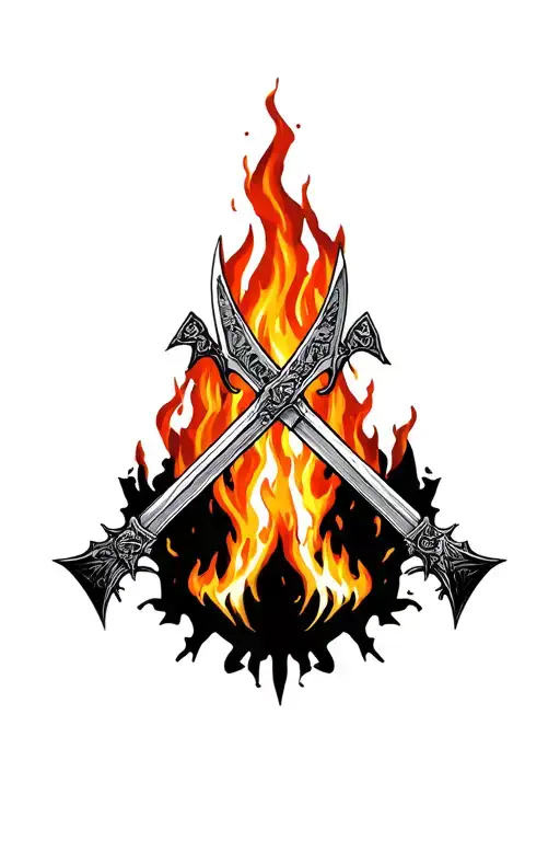 Long Handle Dual Scyths Crossing Each Other Over Fire Rising