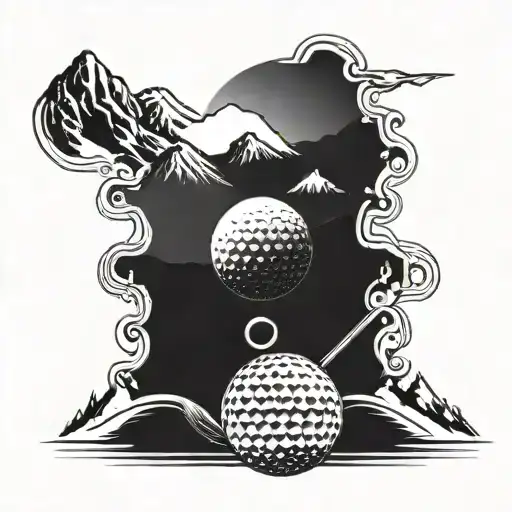 A Golf Ball Morphing Into A Snowboard With Mountains In The Background