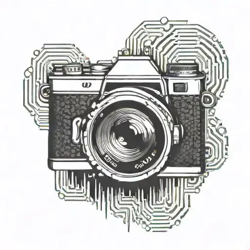 Camera Lens With Binary Code Forming A Heart Shape In The Background