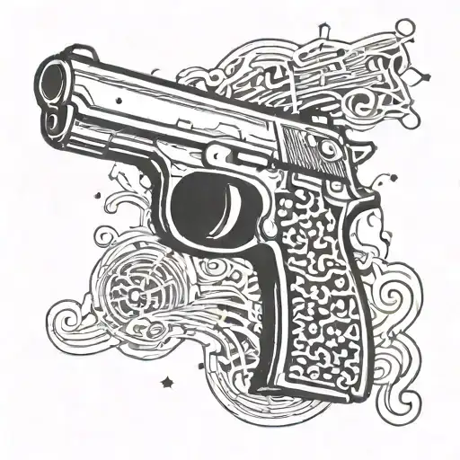 A Stylized Gun With Music Notes As Bullets Coming Out Of The Barrel