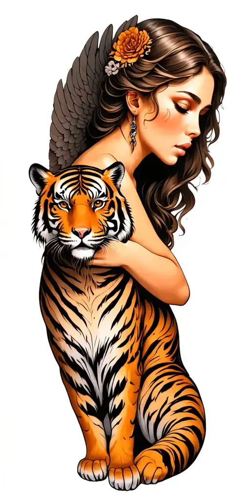Angel Woman And Tiger