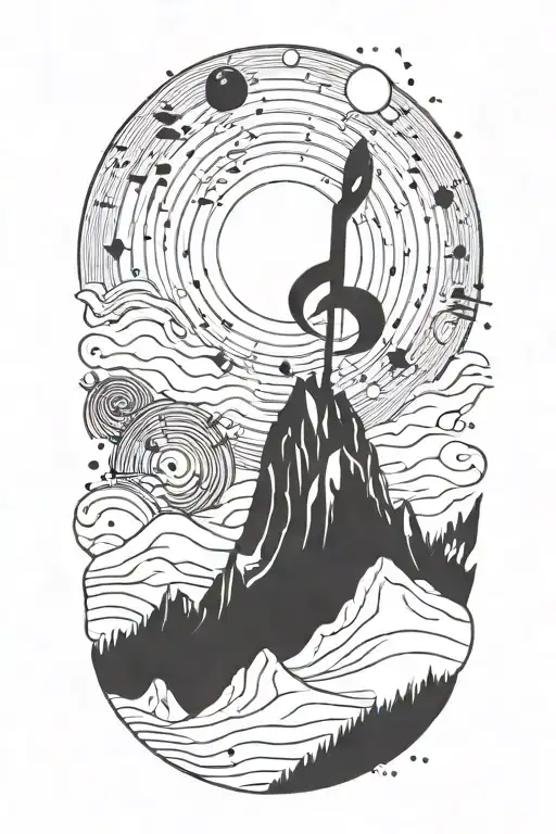 A Cosmic Music Note Blending Into A Snowy Mountain Landscape