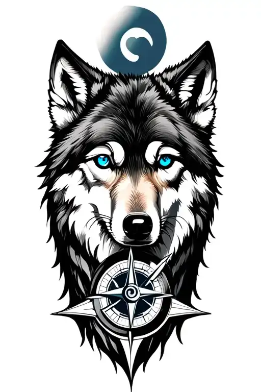 Wolf With Blue Eyes And A Compass