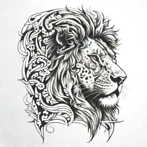 Half Lion Face Next To Writing Poetry