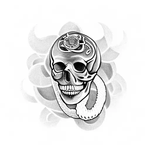 A Skull Made Of Money Surrounded By Snakes