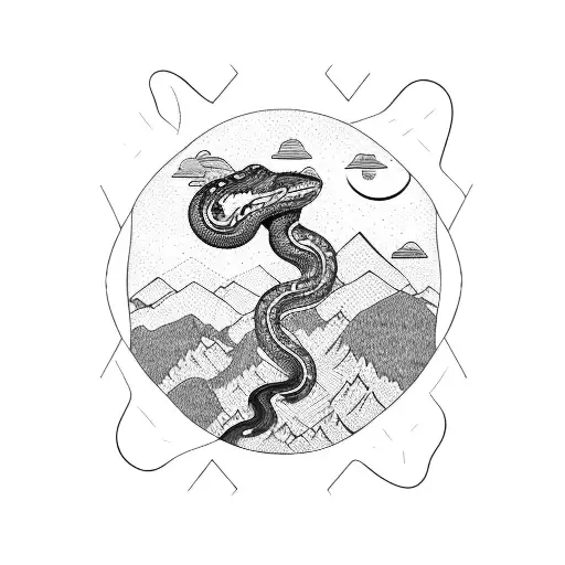 Mountain Range With A Hidden Snake Winding Through It