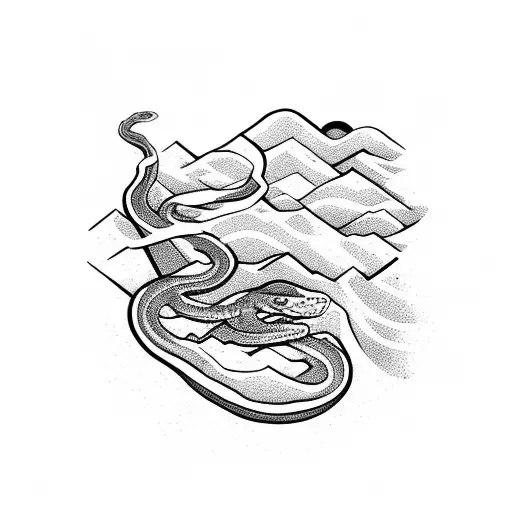 Mountain Range With A Hidden Snake Winding Through It