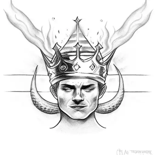 King's Crown With Horns And A Halo On Fire