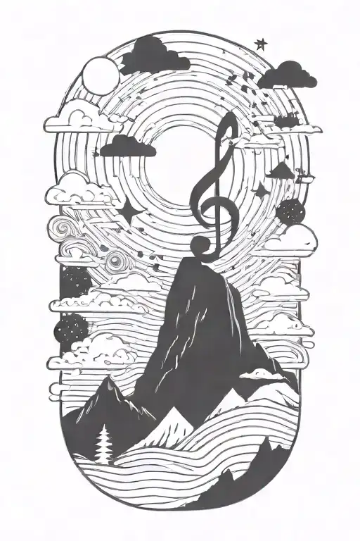 A Cosmic Music Note Blending Into A Mountain Landscape