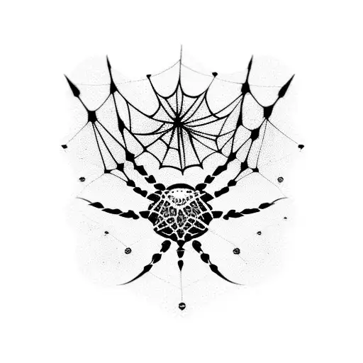 Shoulder Tattoo Of Emo Spiderwebs With A Spider Hanging Off That Has A Big Mustache