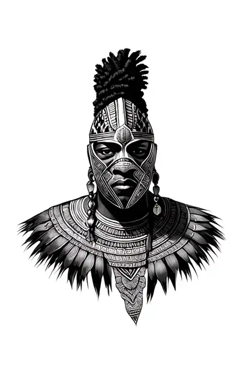 African Warrior In A Mask