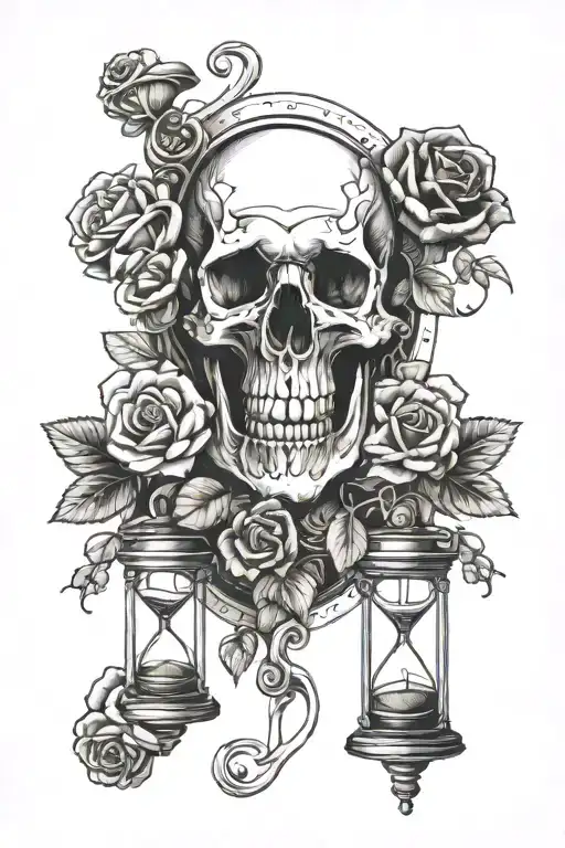Skull Hourglass Rose Memonta Mori Written