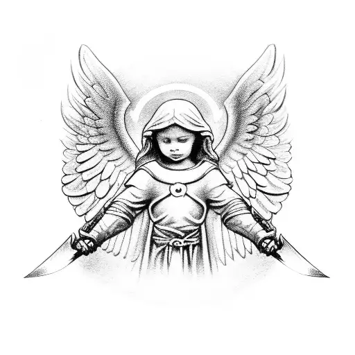 An Angel Holding A Sword Surrounded By A Celestial Halo