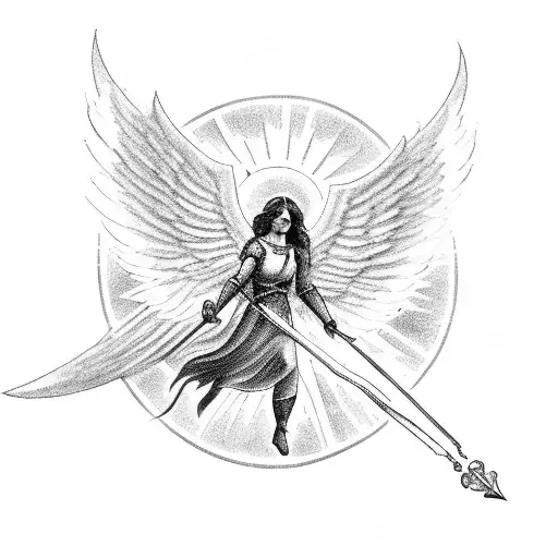 An Angel Holding A Lance With A Celestial Background