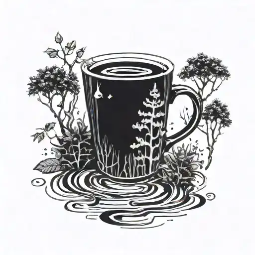 A Coffee Cup With A Trail Of Footprints Leading Into A Mysterious Forest