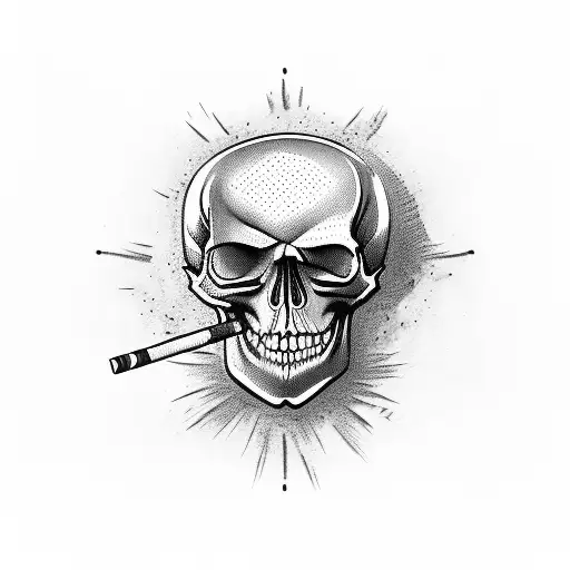 Engraved Skull Smoking A Cigarret