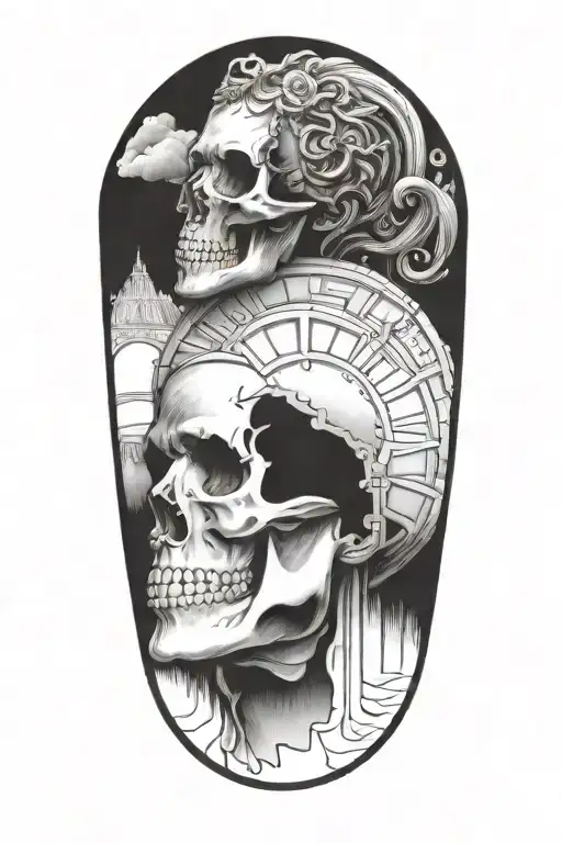 Combine Elements Of Heavy Metal Music And Rome Into A Detailed Sleeve Tattoo Design