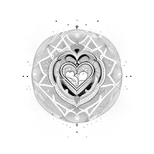 A Burning Heart With A Celestial Background And Intricate Geometric Patterns