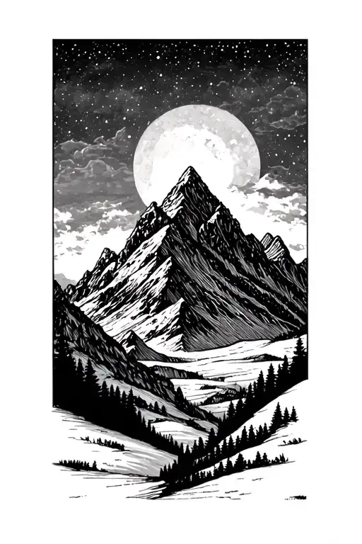 Mountain Scene In Triangle At Night Time