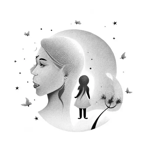 Mother And Daughter Silhouette Watching The Sunrise