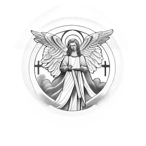 Stained Glass Window Of A Church With An Angel In The Foreground