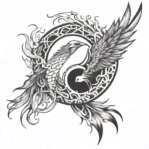 Phoenix And Yin And Yang Symbol Symbolizing Constant Development