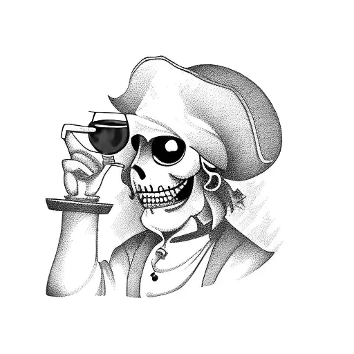 Bartender Pirate With Red Wine Glass And French Style