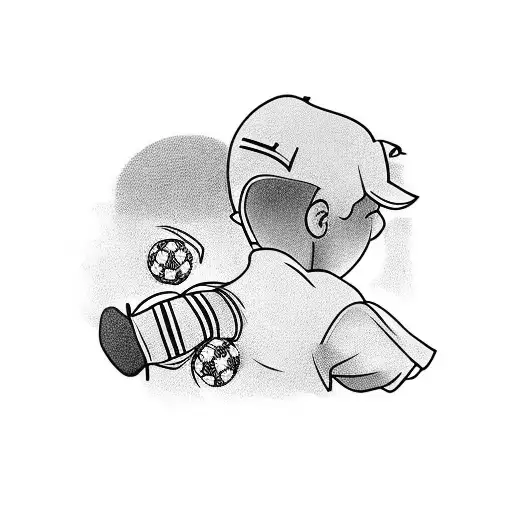 Young Boy Watching Football On Tv In Bedroom With Football Under Arm